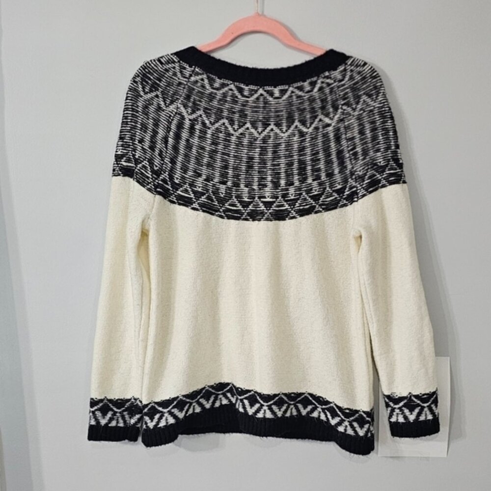 Talbots Fair Isle Sweater Lp Black White Fuzzy Nordick Ski Soft Wool Blend